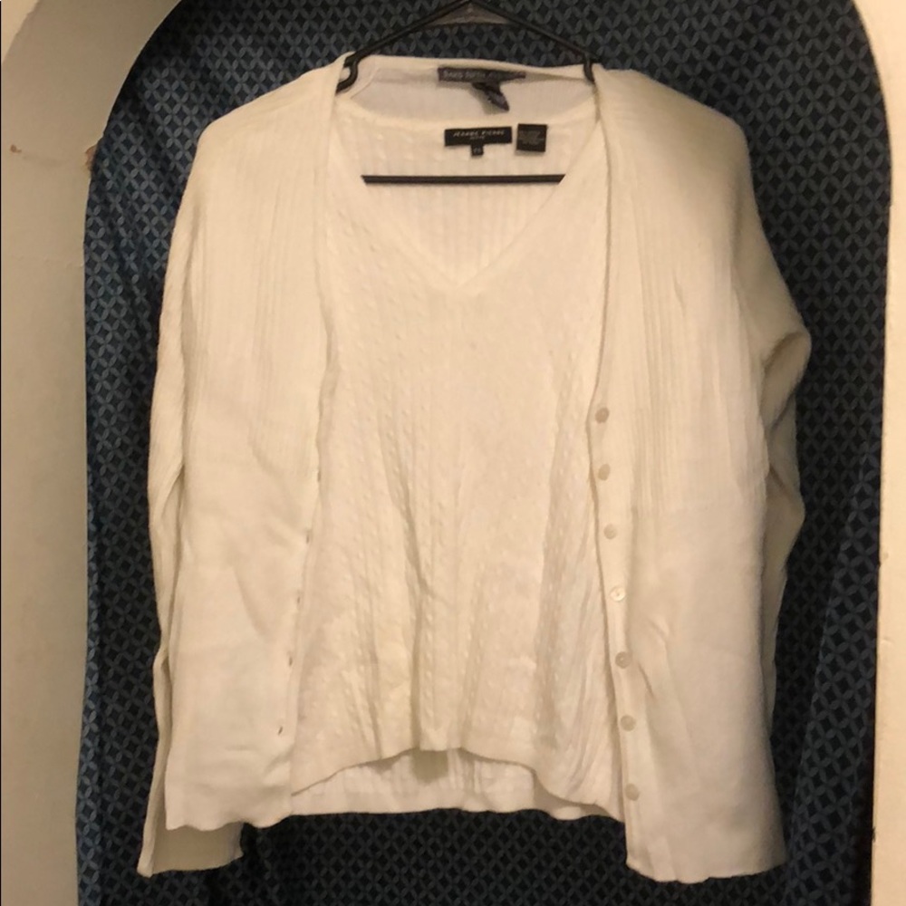 Saks Fifth Ave white knit sweater and cardigan